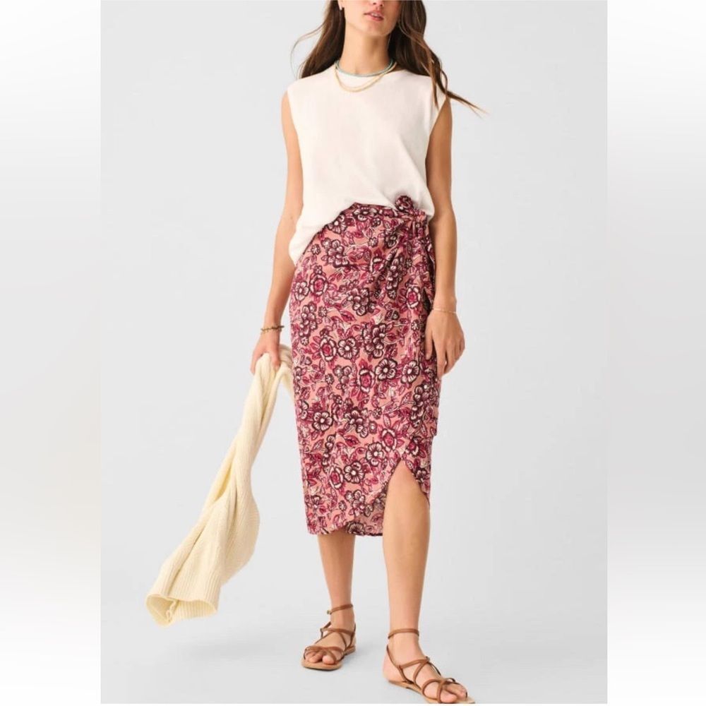 NEW Faherty Pacifica linen blend wrap skirt in Rose Desert Bloom S